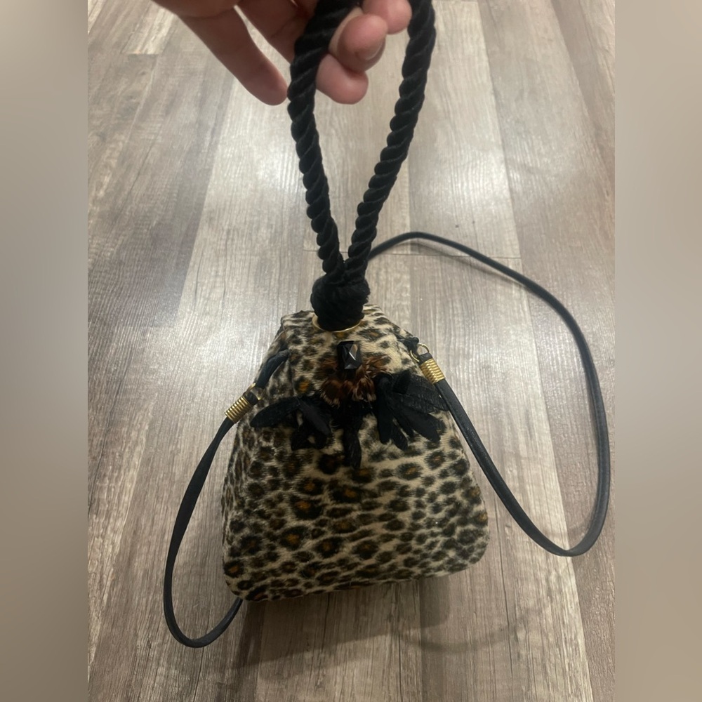 Feathered Head Coquette cheetah animal print pinup mini bag crossbody triangle - Picture 1 of 13